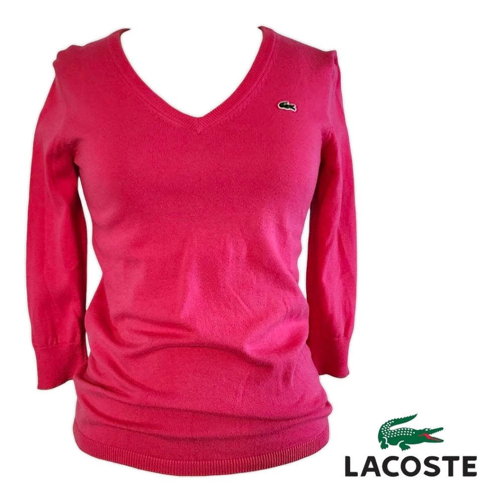 Lacoste - Vibrant Pink Vintage V Neck  3/4 Sleeve 100% Cotton